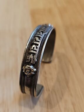 Engraved Tibetan Silver Cuff Bracelet - Silver